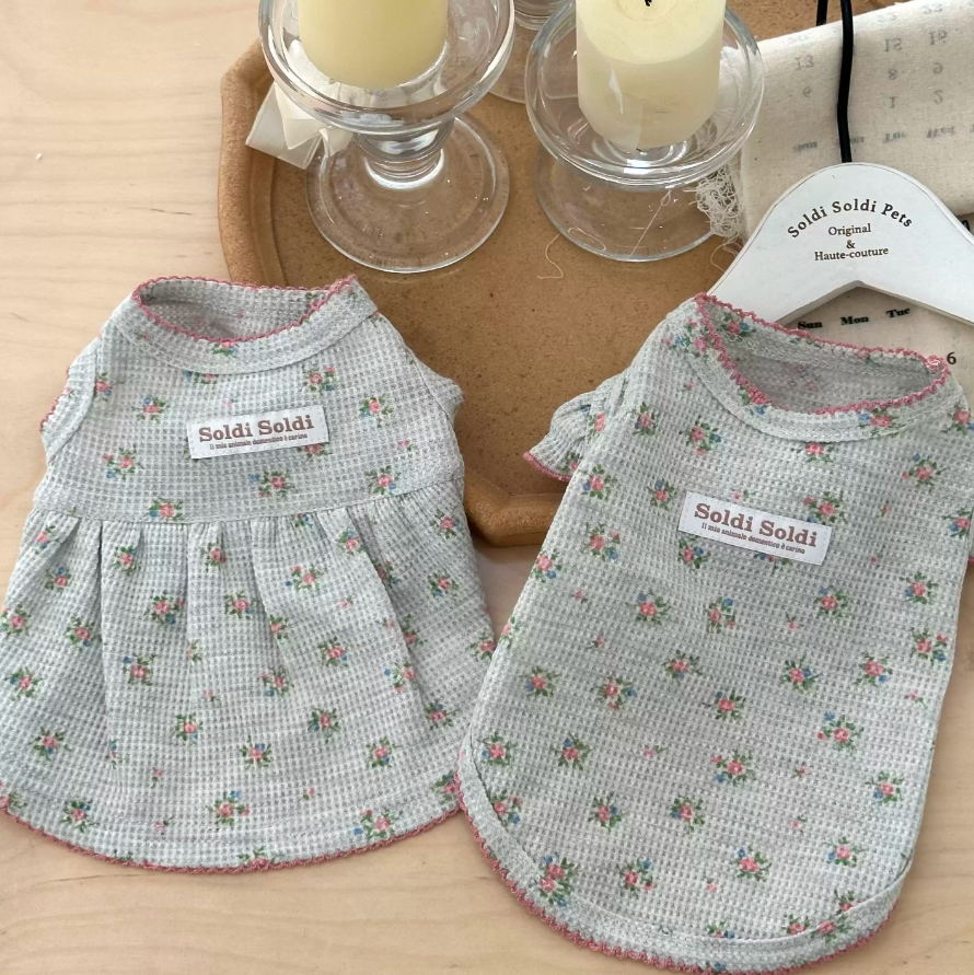 Floral Cotton Pet Dress & Vest for Dogs