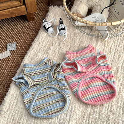 Japanese Denim Pet Pinafore Dress & Striped Base Shirt