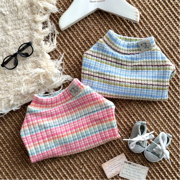 Japanese Denim Pet Pinafore Dress & Striped Base Shirt