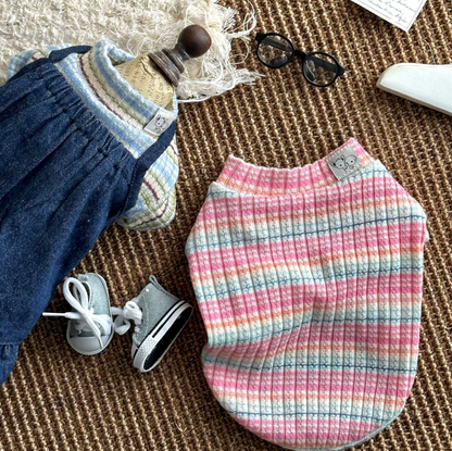 Japanese Denim Pet Pinafore Dress & Striped Base Shirt
