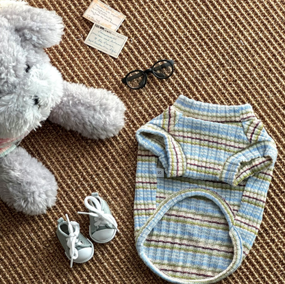 Japanese Denim Pet Pinafore Dress & Striped Base Shirt